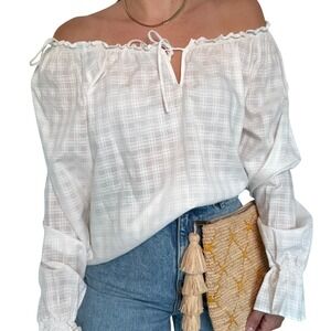 Tommy Hilfiger White Plaid Off-Shoulder Blouse